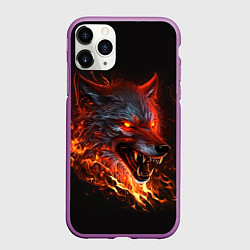 Чехол iPhone 11 Pro матовый Огненный злой волк с красными глазами, цвет: 3D-фиолетовый