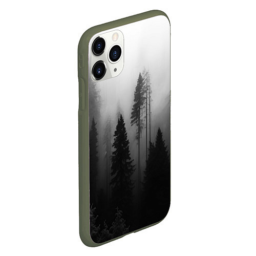 Чехол iPhone 11 Pro матовый Красивый лес и туман / 3D-Темно-зеленый – фото 2
