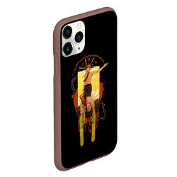 Чехол iPhone 11 Pro матовый Человек-бензопила Дэндзи и Пауэр на чёрном фоне, цвет: 3D-коричневый — фото 2