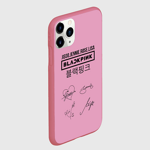 Чехол iPhone 11 Pro матовый Blackpink лого и подписи / 3D-Малиновый – фото 2