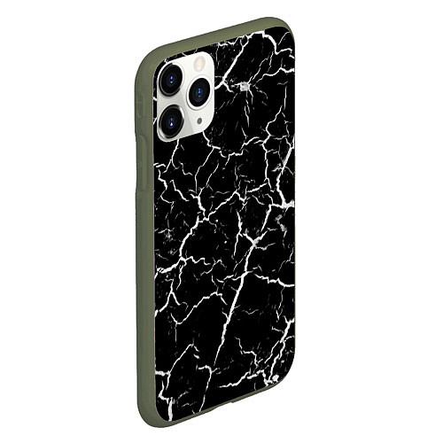 Чехол iPhone 11 Pro матовый Треснувшая текстура / 3D-Темно-зеленый – фото 2