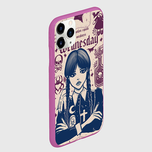 Чехол iPhone 11 Pro матовый Уэнсдей Аддамс в стиле готического тату / 3D-Фиолетовый – фото 2