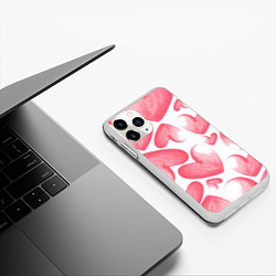 Чехол iPhone 11 Pro матовый Розовые акварельные сердца - паттерн, цвет: 3D-белый — фото 2