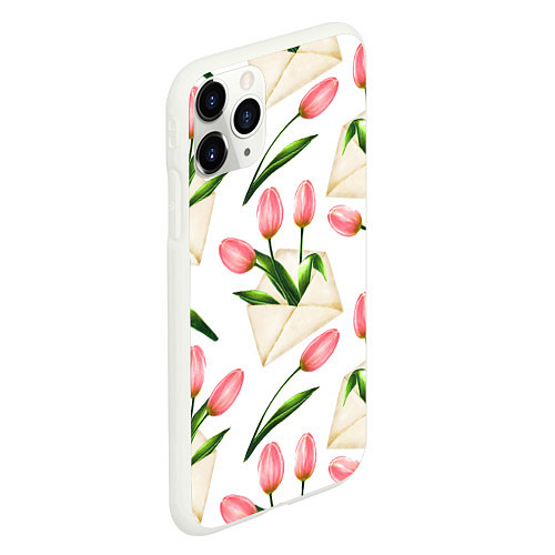 Чехол iPhone 11 Pro матовый Тюльпаны в конвертах - паттерн / 3D-Белый – фото 2