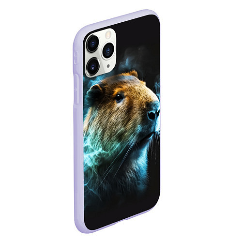 Чехол iPhone 11 Pro матовый Капибара и голубой дым / 3D-Светло-сиреневый – фото 2