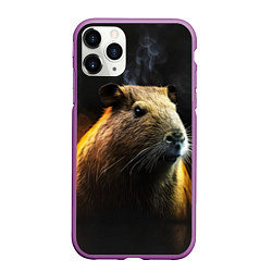 Чехол iPhone 11 Pro матовый Капибара и дым, цвет: 3D-фиолетовый