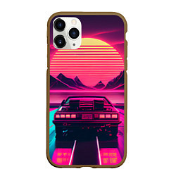 Чехол iPhone 11 Pro матовый Синтвейв закат и автомобиль, цвет: 3D-коричневый