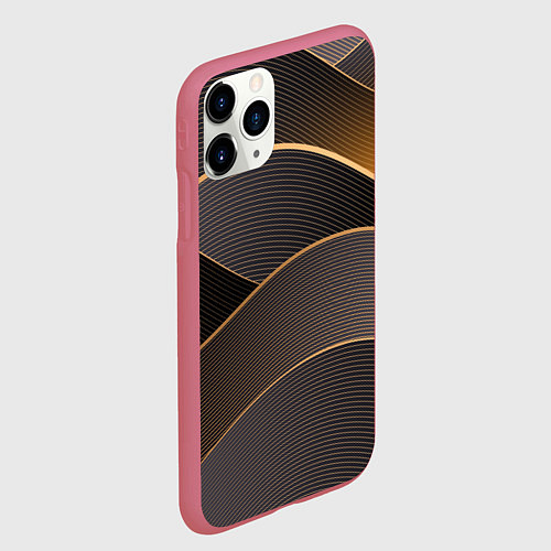 Чехол iPhone 11 Pro матовый Золотой линейный фон / 3D-Малиновый – фото 2