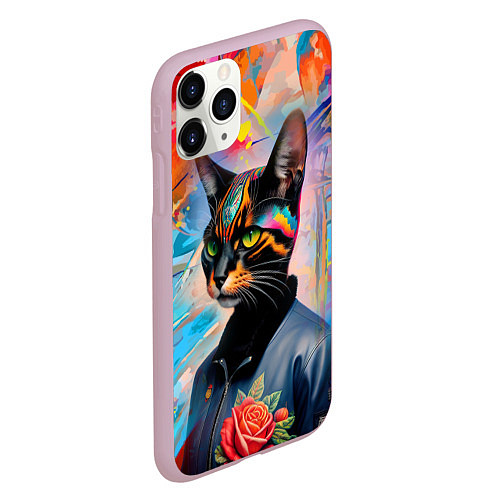 Чехол iPhone 11 Pro матовый Кошечка следящая за модой - нейросеть / 3D-Розовый – фото 2