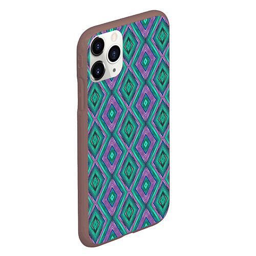 Чехол iPhone 11 Pro матовый Зелено-фиолетовые ромбы: орнамент / 3D-Коричневый – фото 2