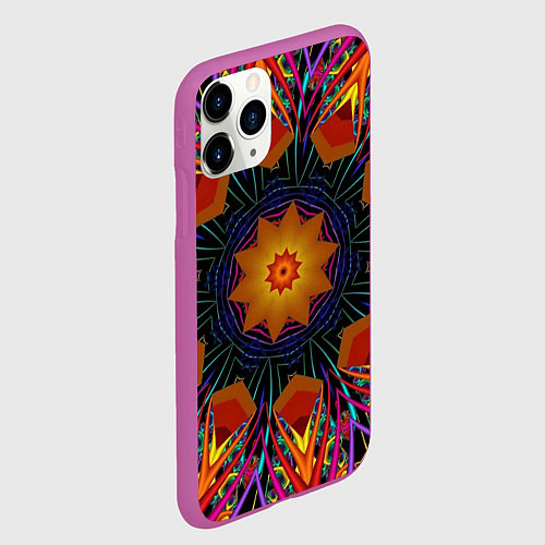 Чехол iPhone 11 Pro матовый Орнамент яркий Мандала / 3D-Фиолетовый – фото 2