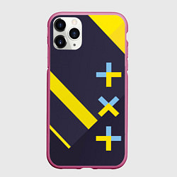 Чехол iPhone 11 Pro матовый TXT yellow geometry, цвет: 3D-малиновый