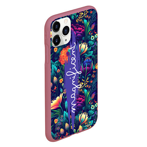 Чехол iPhone 11 Pro матовый Magnificent Великолепная цветы / 3D-Малиновый – фото 2