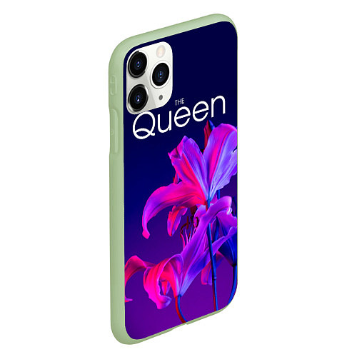 Чехол iPhone 11 Pro матовый The Queen Королева и цветы / 3D-Салатовый – фото 2