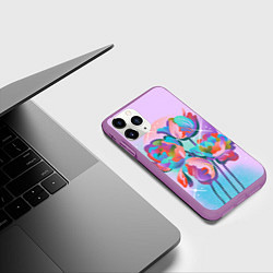 Чехол iPhone 11 Pro матовый Цветы и звезды, цвет: 3D-фиолетовый — фото 2