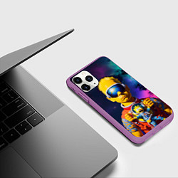 Чехол iPhone 11 Pro матовый Барт Симпсон в космосе - нейросеть, цвет: 3D-фиолетовый — фото 2