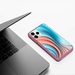 Чехол iPhone 11 Pro матовый Кораллово-голубая абстрактная волна, цвет: 3D-малиновый — фото 2