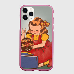 Чехол iPhone 11 Pro матовый Девочка с виниловой пластинкой - рождена быть звез, цвет: 3D-малиновый