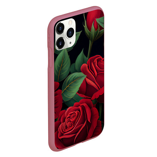 Чехол iPhone 11 Pro матовый Много красных роз / 3D-Малиновый – фото 2