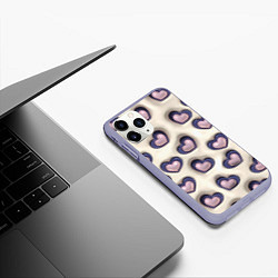 Чехол iPhone 11 Pro матовый Сердечки объемные вдавленные - паттерн, цвет: 3D-светло-сиреневый — фото 2