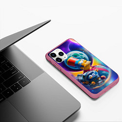 Чехол iPhone 11 Pro матовый Гомер Симпсон с сыном в космосе - нейросеть, цвет: 3D-малиновый — фото 2