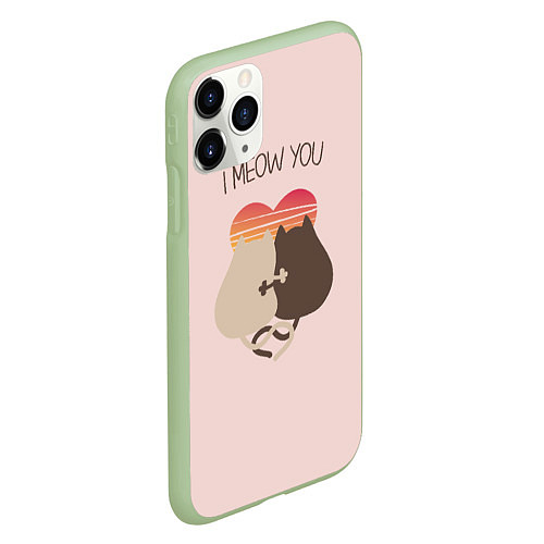 Чехол iPhone 11 Pro матовый Кошачье счастье / 3D-Салатовый – фото 2