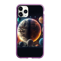 Чехол iPhone 11 Pro матовый Ппланеты и космос от нейросети, цвет: 3D-фиолетовый