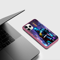 Чехол iPhone 11 Pro матовый Cyberpunk - brave girl - neural network, цвет: 3D-малиновый — фото 2