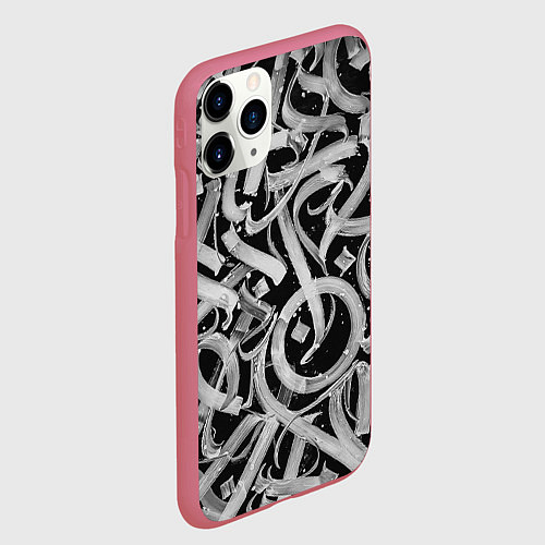Чехол iPhone 11 Pro матовый Черно-белая каллиграфия / 3D-Малиновый – фото 2