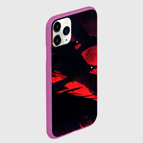 Чехол iPhone 11 Pro матовый Пикирующие вороны / 3D-Фиолетовый – фото 2
