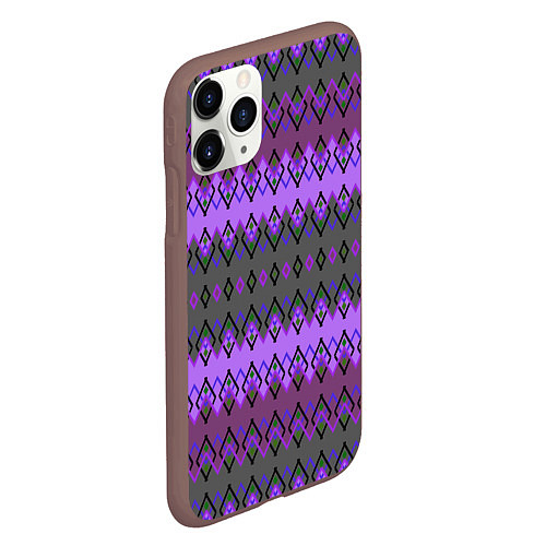 Чехол iPhone 11 Pro матовый Серо-фиолетовый этнический геометрический узор / 3D-Коричневый – фото 2