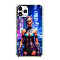 Чехол iPhone 11 Pro матовый Cyberpunk 2077 - neural network, цвет: 3D-салатовый