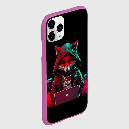 Чехол iPhone 11 Pro матовый Лис за ноутбуком от нейросети / 3D-Фиолетовый – фото 2