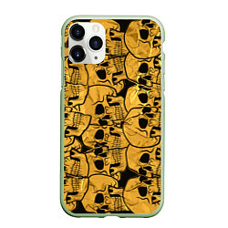 Чехол iPhone 11 Pro матовый Золотистый черепной паттерн, цвет: 3D-салатовый