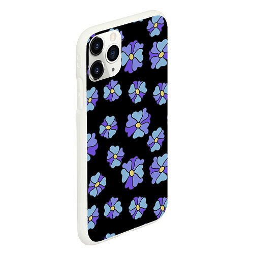 Чехол iPhone 11 Pro матовый Дудл цветы на черном - паттерн / 3D-Белый – фото 2