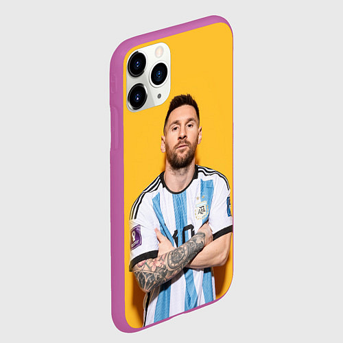 Чехол iPhone 11 Pro матовый Lionel Messi 10 / 3D-Фиолетовый – фото 2