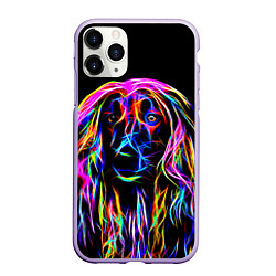 Чехол iPhone 11 Pro матовый Dog - neon lines, цвет: 3D-светло-сиреневый