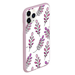 Чехол iPhone 11 Pro матовый Дудл листья на белом - паттерн, цвет: 3D-розовый — фото 2