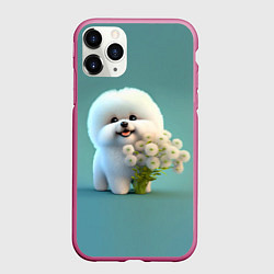 Чехол iPhone 11 Pro матовый Белая собака милаха, цвет: 3D-малиновый