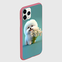Чехол iPhone 11 Pro матовый Белая собака милаха, цвет: 3D-малиновый — фото 2