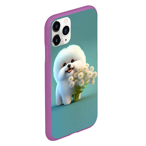 Чехол iPhone 11 Pro матовый Белая собака милаха / 3D-Фиолетовый – фото 2