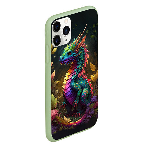 Чехол iPhone 11 Pro матовый Разноцветный дракончик в лесу / 3D-Салатовый – фото 2