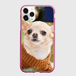 Чехол iPhone 11 Pro матовый Праздничный чихуахуа, цвет: 3D-малиновый