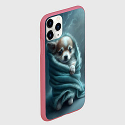 Чехол iPhone 11 Pro матовый Милый щенок в одеяле, цвет: 3D-малиновый — фото 2