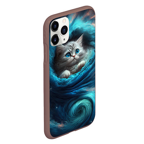 Чехол iPhone 11 Pro матовый Котик в звездных облаках / 3D-Коричневый – фото 2