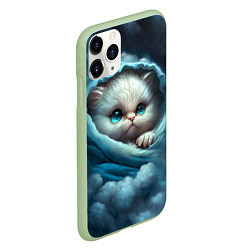 Чехол iPhone 11 Pro матовый Котик в одеяльце в облаках, цвет: 3D-салатовый — фото 2