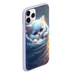 Чехол iPhone 11 Pro матовый Котик в мешке, цвет: 3D-светло-сиреневый — фото 2