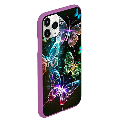 Чехол iPhone 11 Pro матовый Неоновые дикие бабочки / 3D-Фиолетовый – фото 2