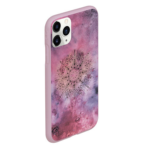 Чехол iPhone 11 Pro матовый Мандала гармонии, фиолетовая, космос / 3D-Розовый – фото 2