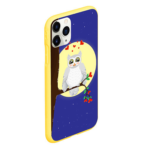 Чехол iPhone 11 Pro матовый Белая влюбленная сова сидит на ветке дерева / 3D-Желтый – фото 2